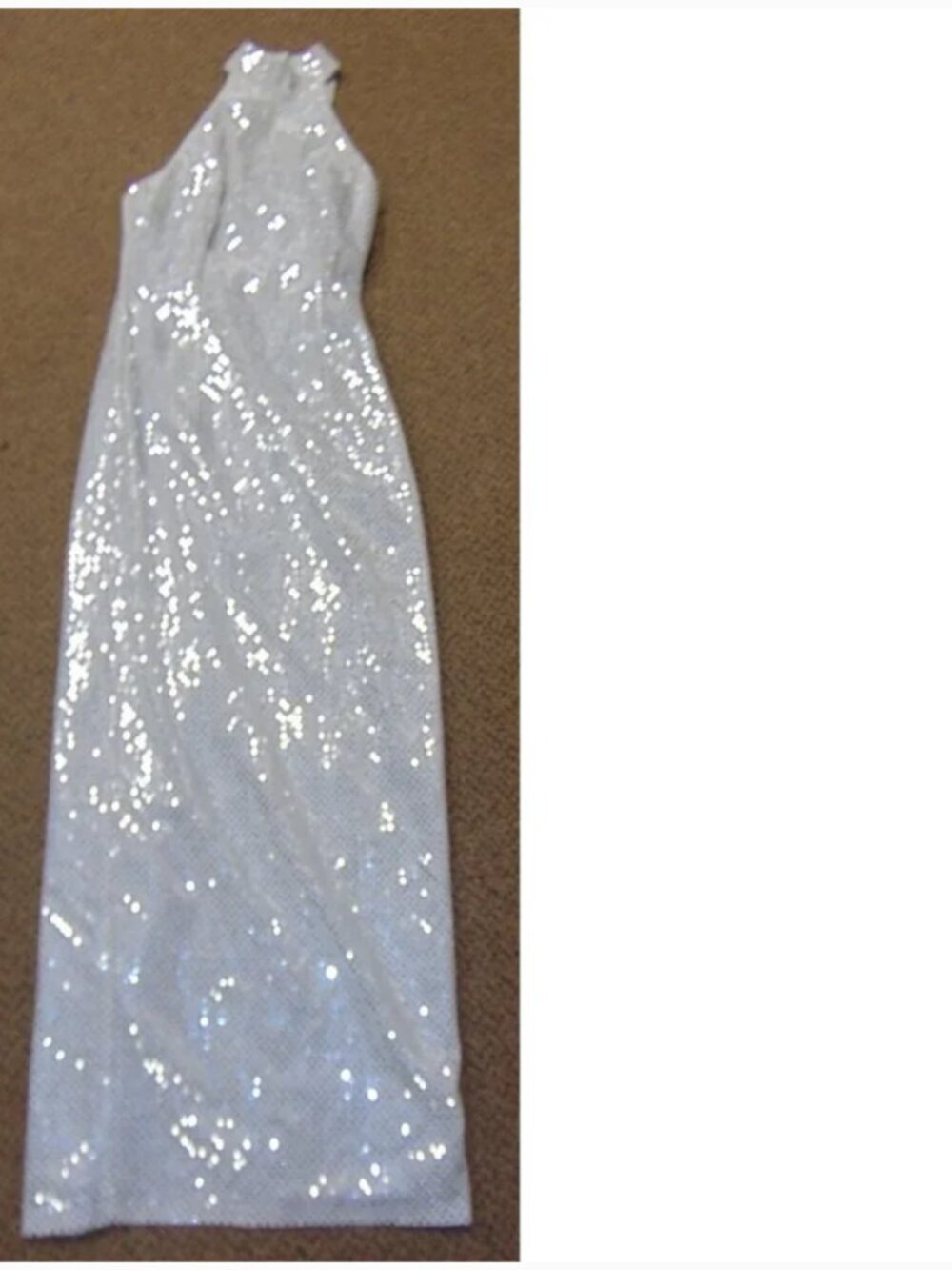 Roberta Bridal Metallic Formal Dress 7/8 Silver Sequined Maxi Prom Wedding